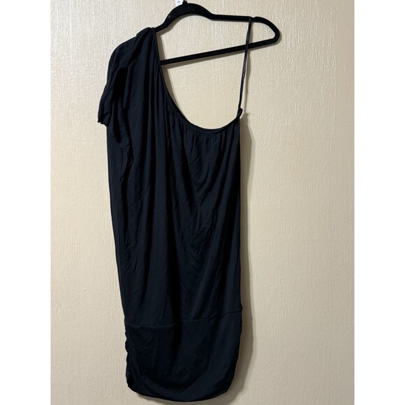 Free People Black Mini Dress Sz M One Shoulder Asymmetrical Scrunch - Picture 1 of 9